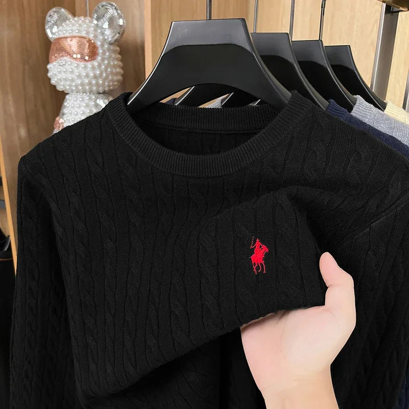 Pony Embroidery Mens Designer Knit Sweater Round Neck Pullover