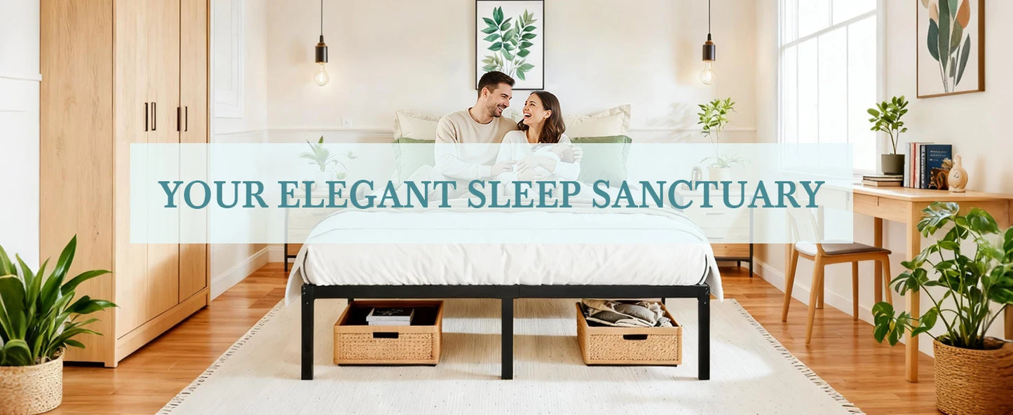 HOOMIC 14" Twin/Full/Quen/King Metal Platform Bed Frame with Storage Space, No Box Spring Needed, Easy Assembly