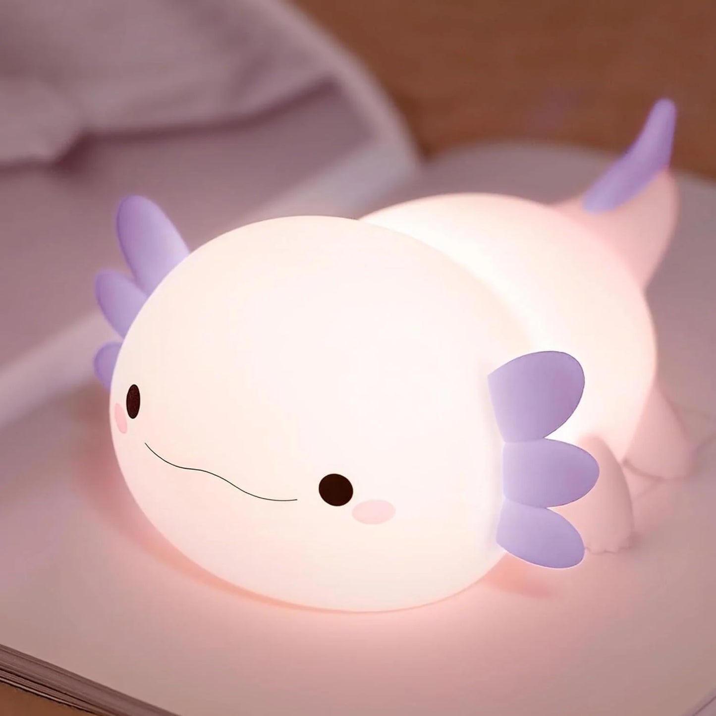Night Light for Kids,Cute Purple Axolotl Lamp ,LED Squishy Nursery Nightlight, Soft Silicone Novelty Animal Bedside Lamp