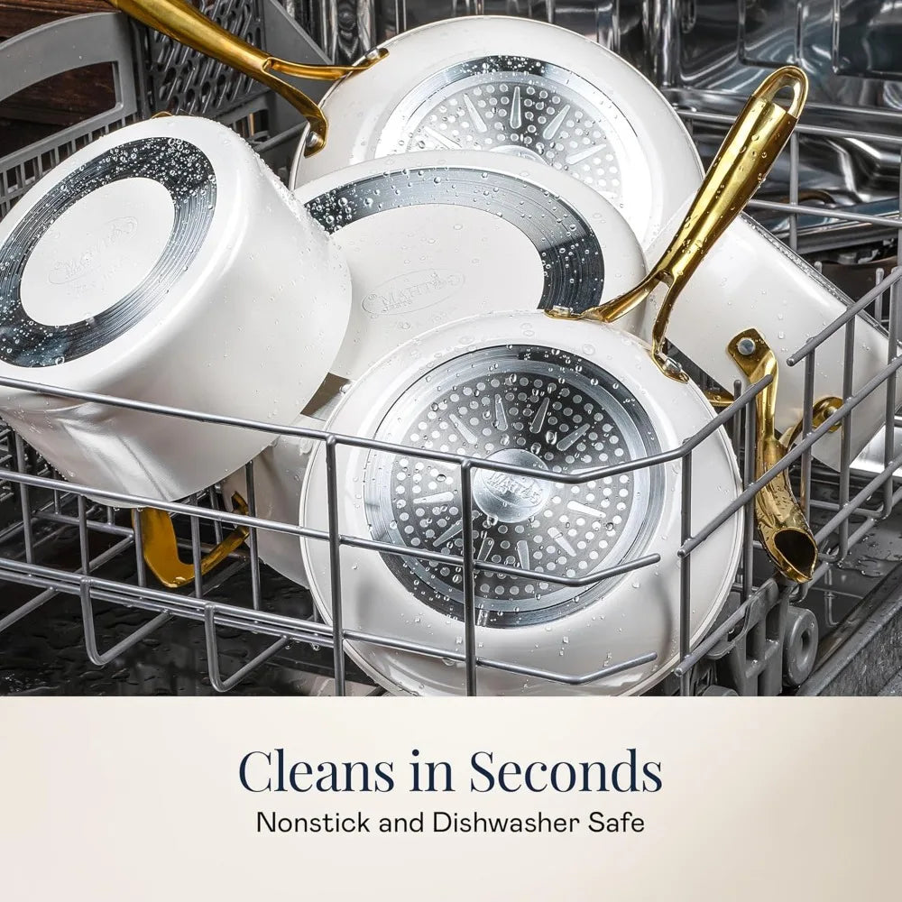 New style 15 Pc Ceramic Cookware Set, Ceramic Pots and Pans Set Non Stick with Cooking Utensils and Steamer, Non Toxic