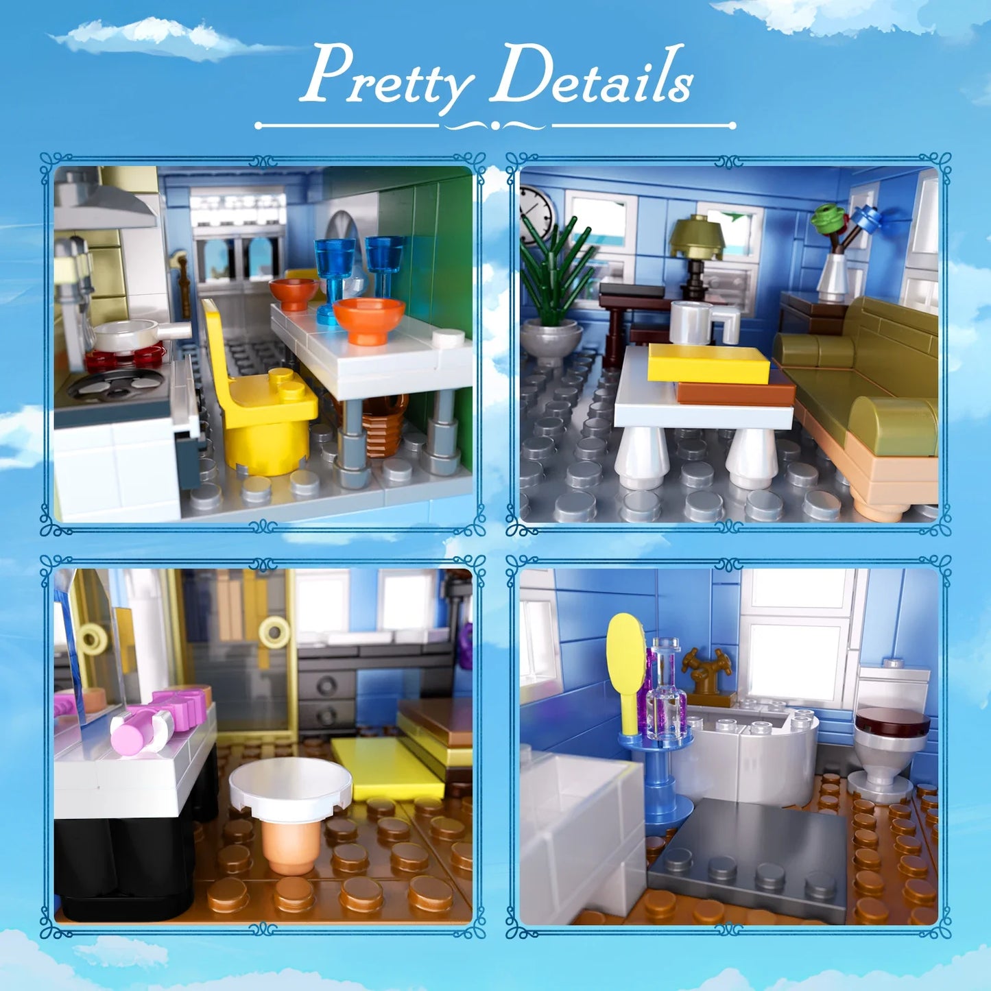 Lorelai Girls Movie House Building Block Girls Blue Palace Model Toys Ideas Hut Set Children Gifts (1107PCS)
