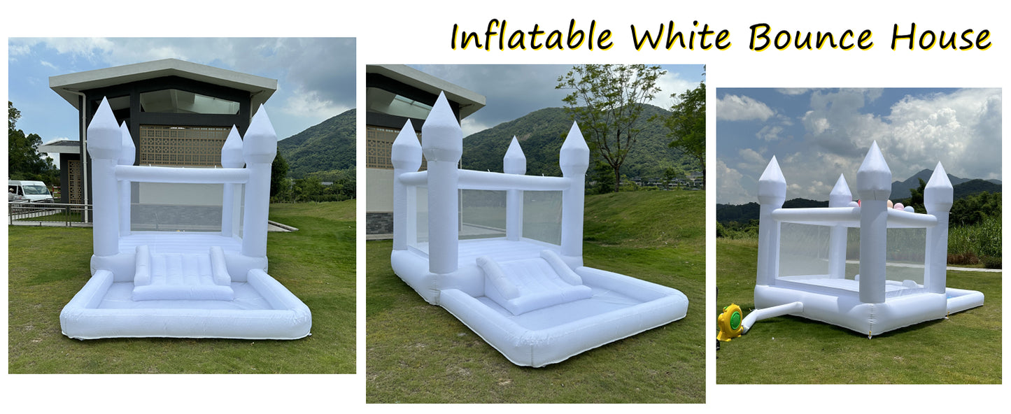 Kids 8x13x8ft Soft Play White Bounce House With Slide Ball Pit Party Customization Inflatable Mini Bouncy Castle With Blower