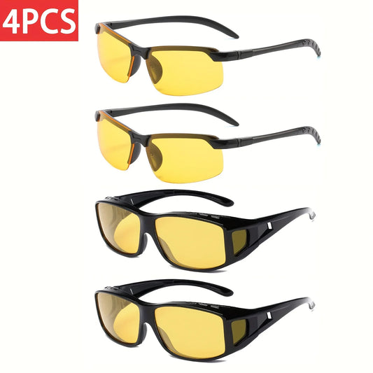4pcs Set Of PALESHY Night Vision Goggles, Outdoor Sports Goggles, Fashionable Night Driving Glasses, Polarizing Glasses, Anti Gl