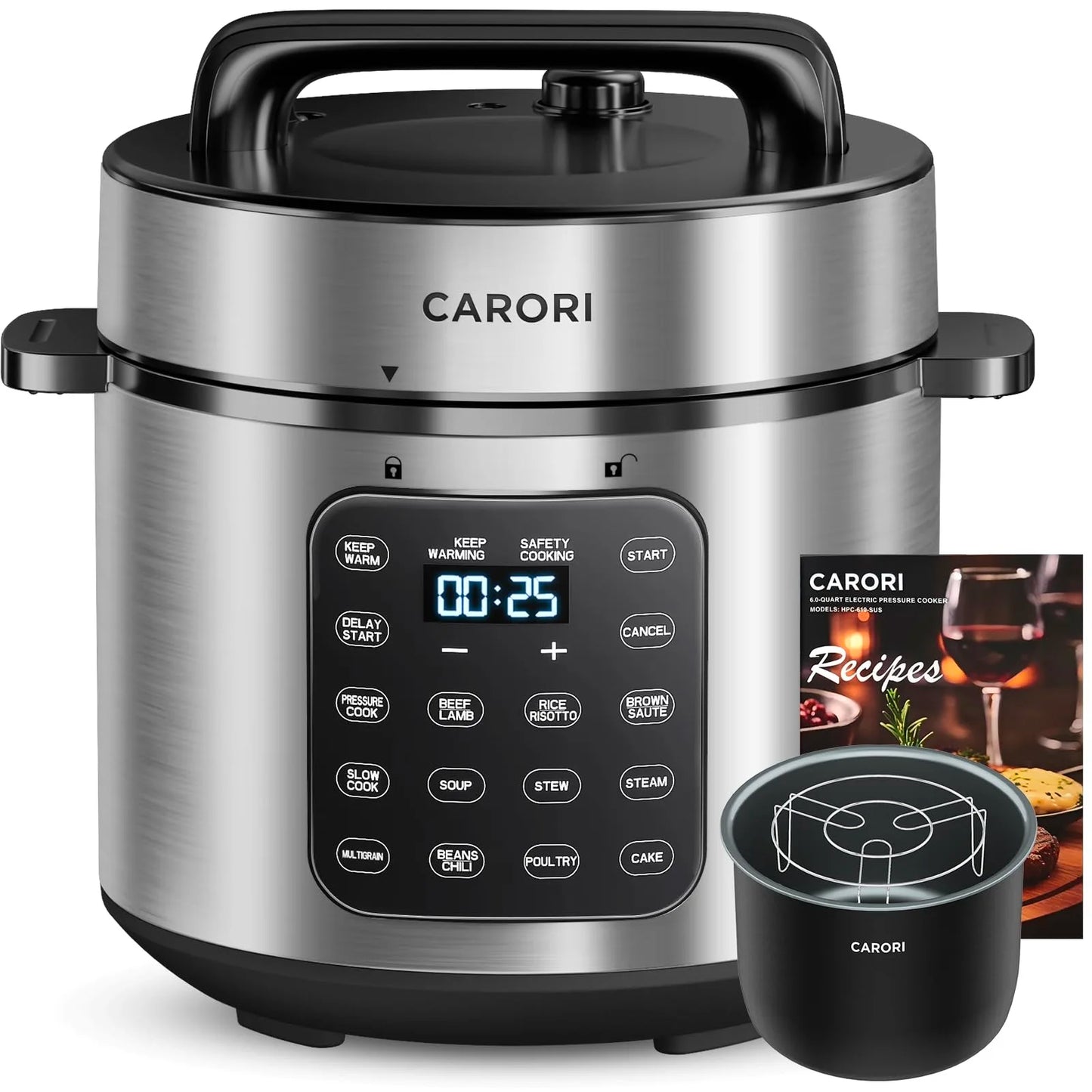 9-in-1 Electric Pressure Cooker 6 Qt, Programmable Multi-Function with Safer Vent, Olla de Presion, Rice Cooker, Slow Cooker