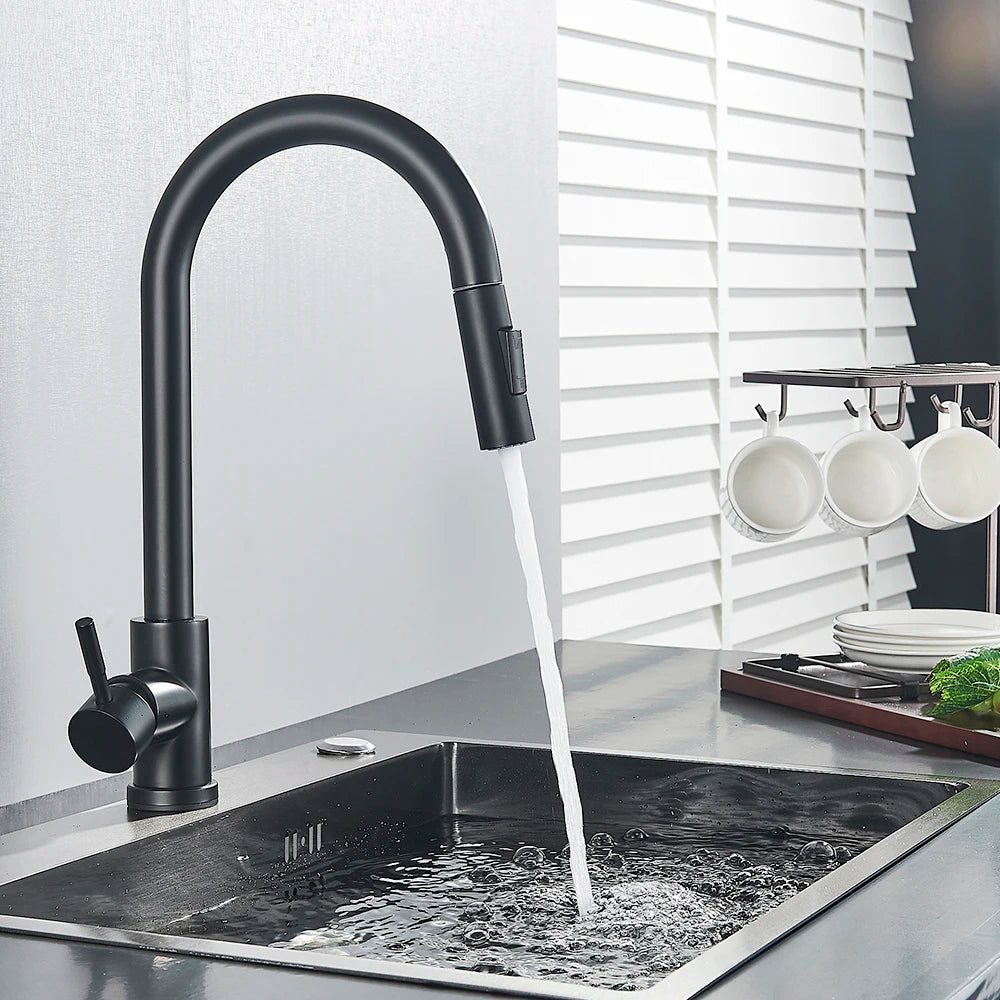 Black Pull Out Sensor Kitchen Faucet Touch Control Faucet 2 Function Mixer For Sink Tap Sprayer Single Handle Mixer Tap
