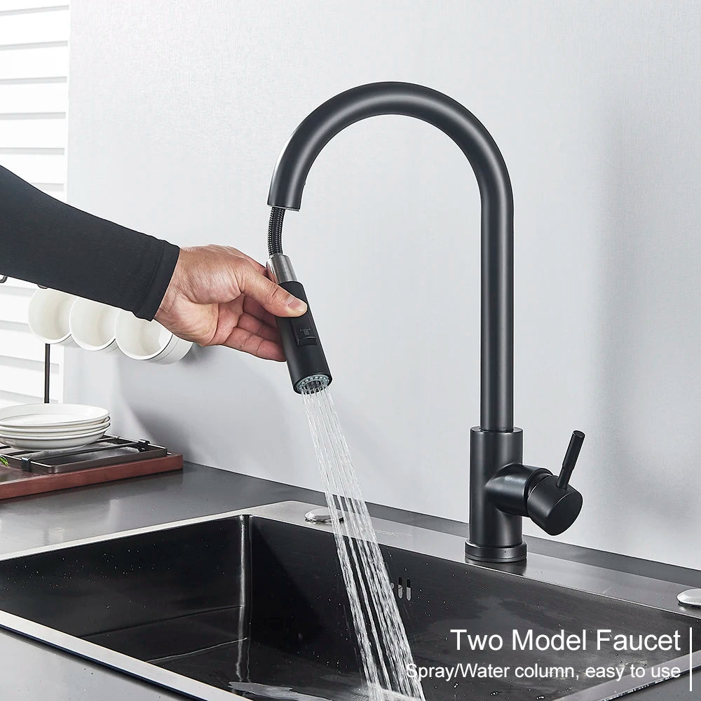 Black Pull Out Sensor Kitchen Faucet Touch Control Faucet 2 Function Mixer For Sink Tap Sprayer Single Handle Mixer Tap