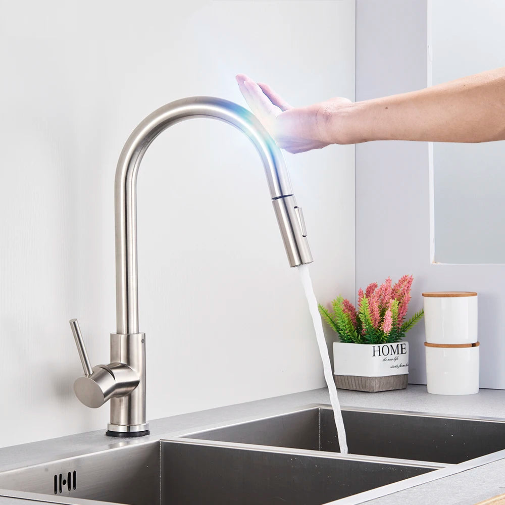 Black Pull Out Sensor Kitchen Faucet Touch Control Faucet 2 Function Mixer For Sink Tap Sprayer Single Handle Mixer Tap