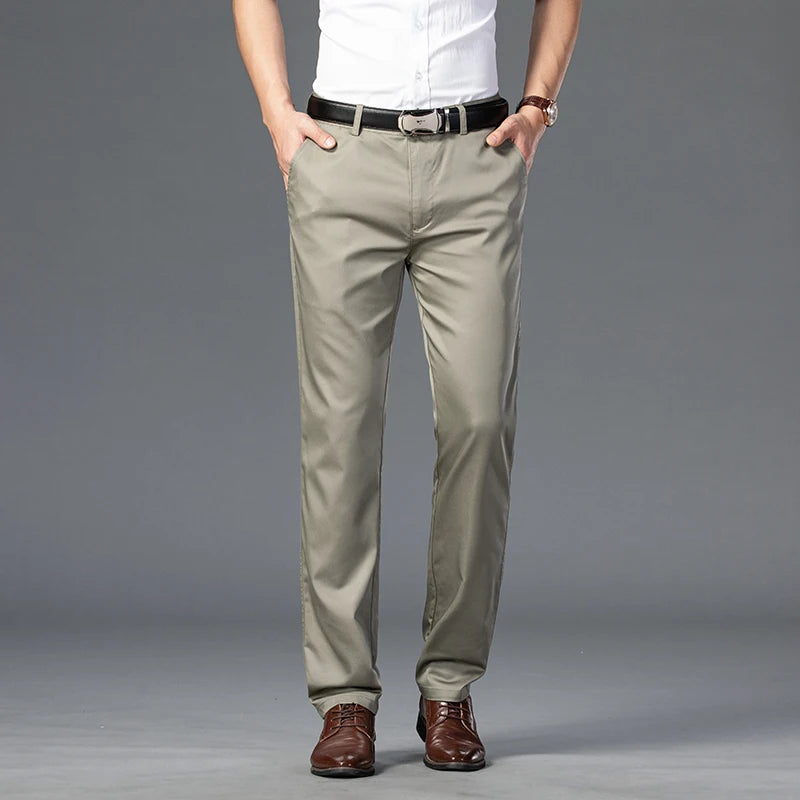 NONECN Summer Slim Fit Men's Cotton Suit Trousers