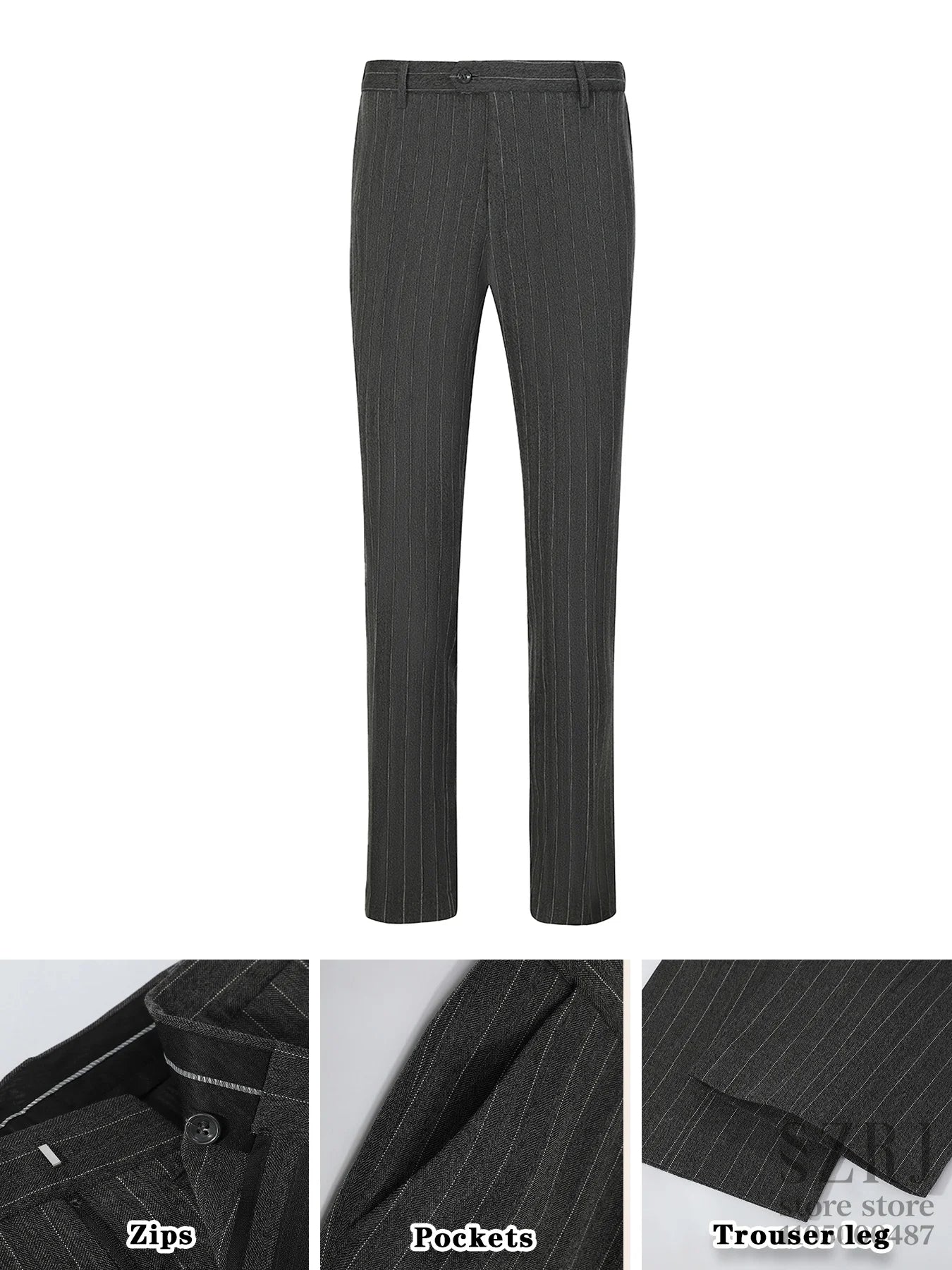 Men's three piece vertical striped gray suit - double button jacket+vest+pants, suitable for wedding/business/daily wear