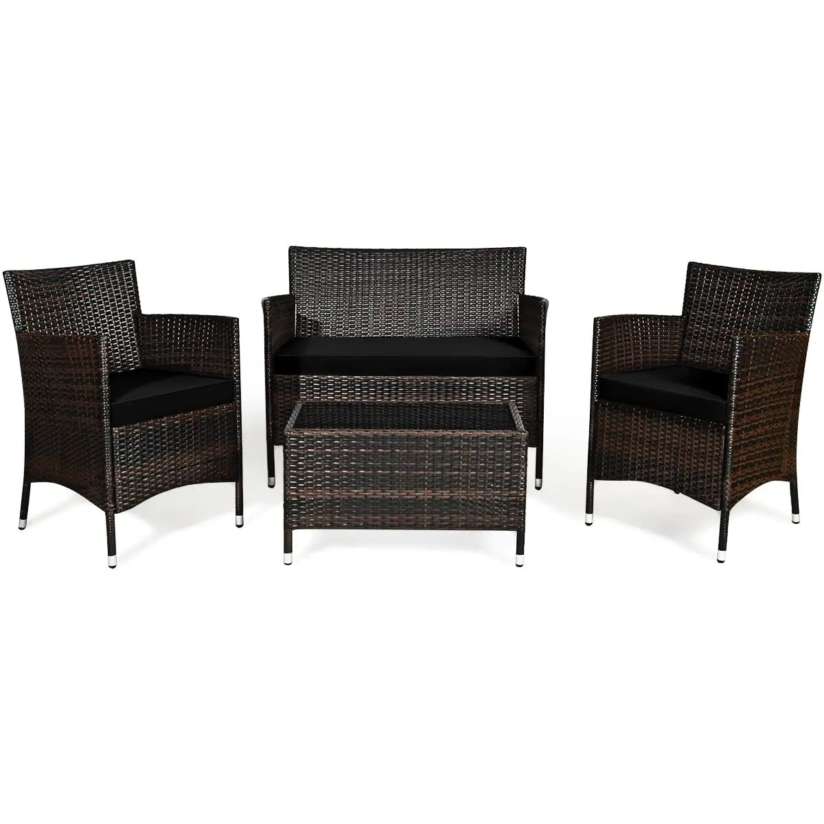 4-Piece Rattan Patio Set, Outdoor/Indoor Wicker Conversation Set for Pool, Backyard, Lawn, Wicker Chairs and Sofa, Customized
