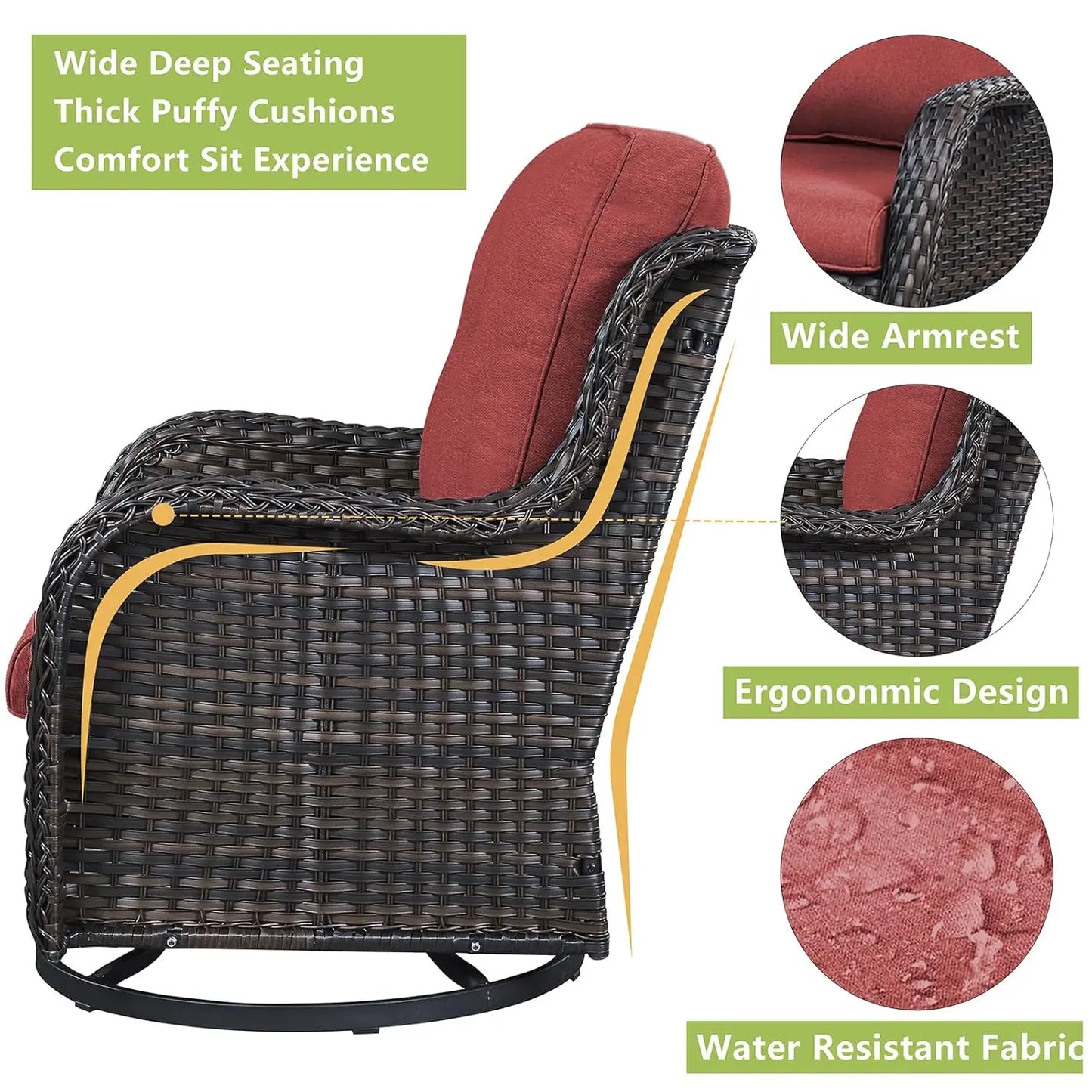 Wicker Rocking Chair Swivel Chairs - 2 Piece Rocker Patio Chairs Set Rattan Rocking Chair for Outdoor Porch Deck, Customized