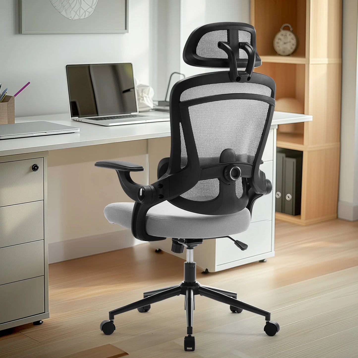 MCQ Office Computer Gaming Chair Ergonomic Flip Armrest Adjustable Headrests and Lumbar Support Mesh Chair For Office Home  ﻿