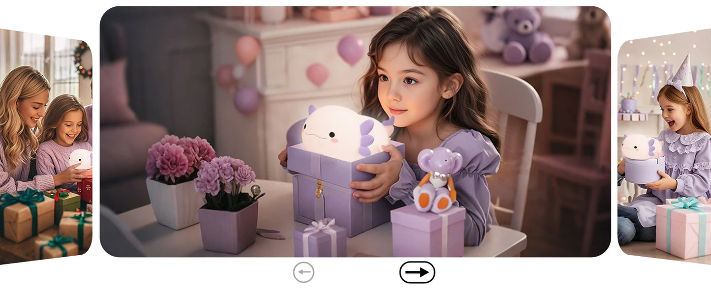 Night Light for Kids,Cute Purple Axolotl Lamp ,LED Squishy Nursery Nightlight,  Soft Silicone Novelty Animal Bedside Lamp