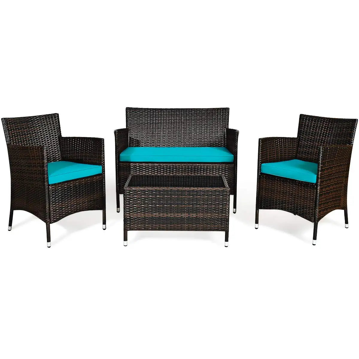 4-Piece Rattan Patio Set, Outdoor/Indoor Wicker Conversation Set for Pool, Backyard, Lawn, Wicker Chairs and Sofa, Customized