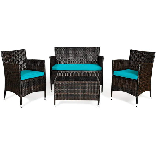 4-Piece Rattan Patio Set, Outdoor/Indoor Wicker Conversation Set for Pool, Backyard, Lawn, Wicker Chairs and Sofa, Customized
