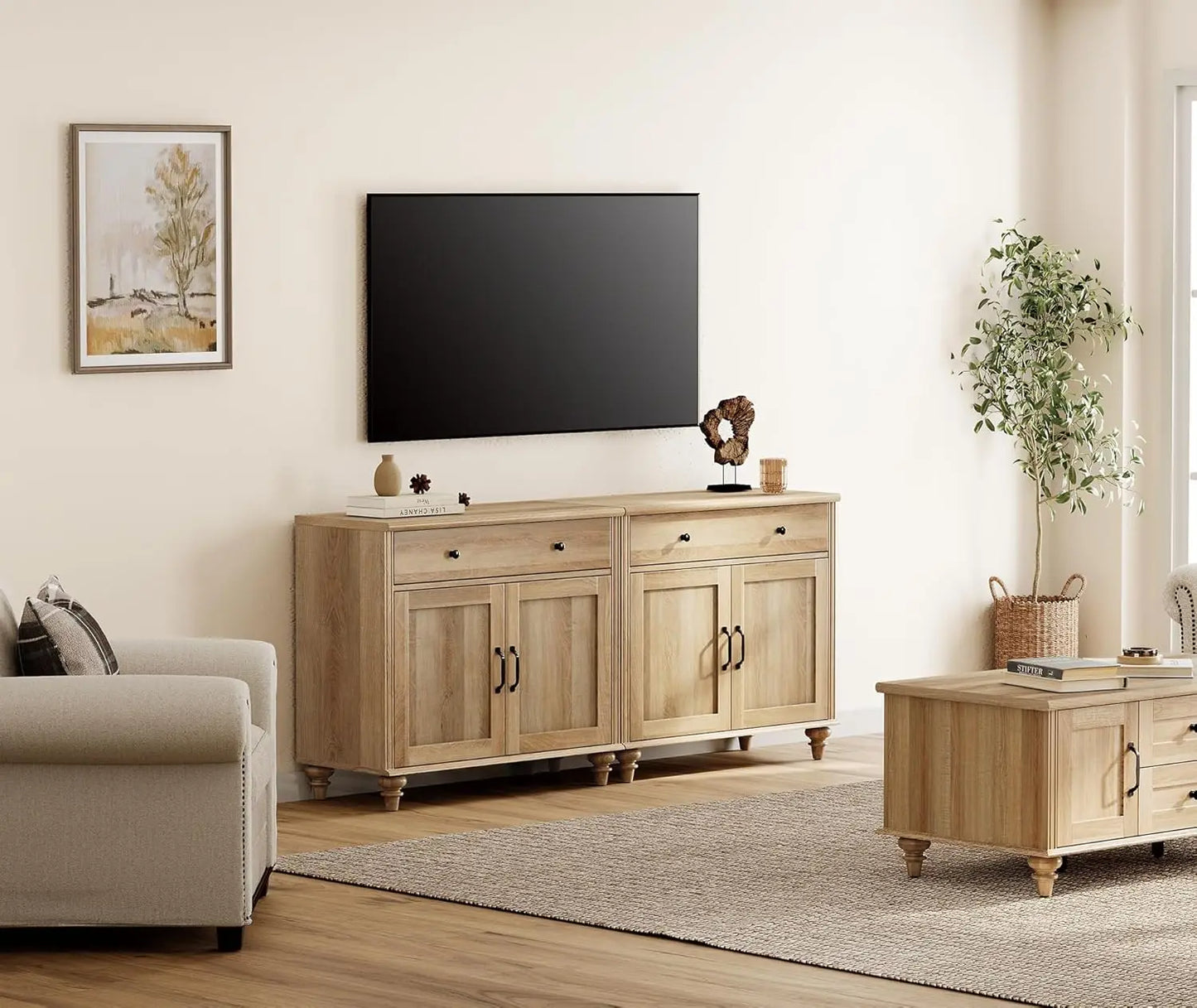 WAMAPT Large Buffet Cabinet with 4 Doors And 2 Drawers Wood Coffee Bar Table Kitchen Storage Cabinet Customized
