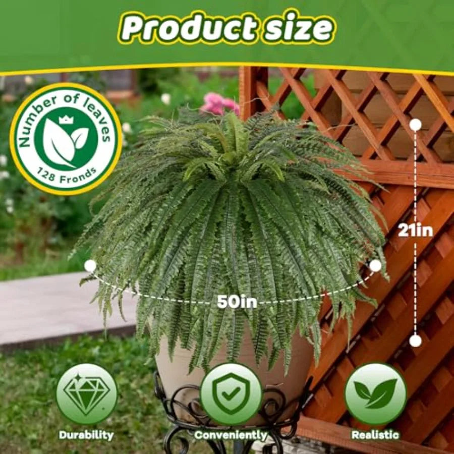 Large Artificial Fern Plant 50 Silk Greenery with 128 Fronds Realistic Faux Boston Fern for Indoor Outdoor Decor Garden Office