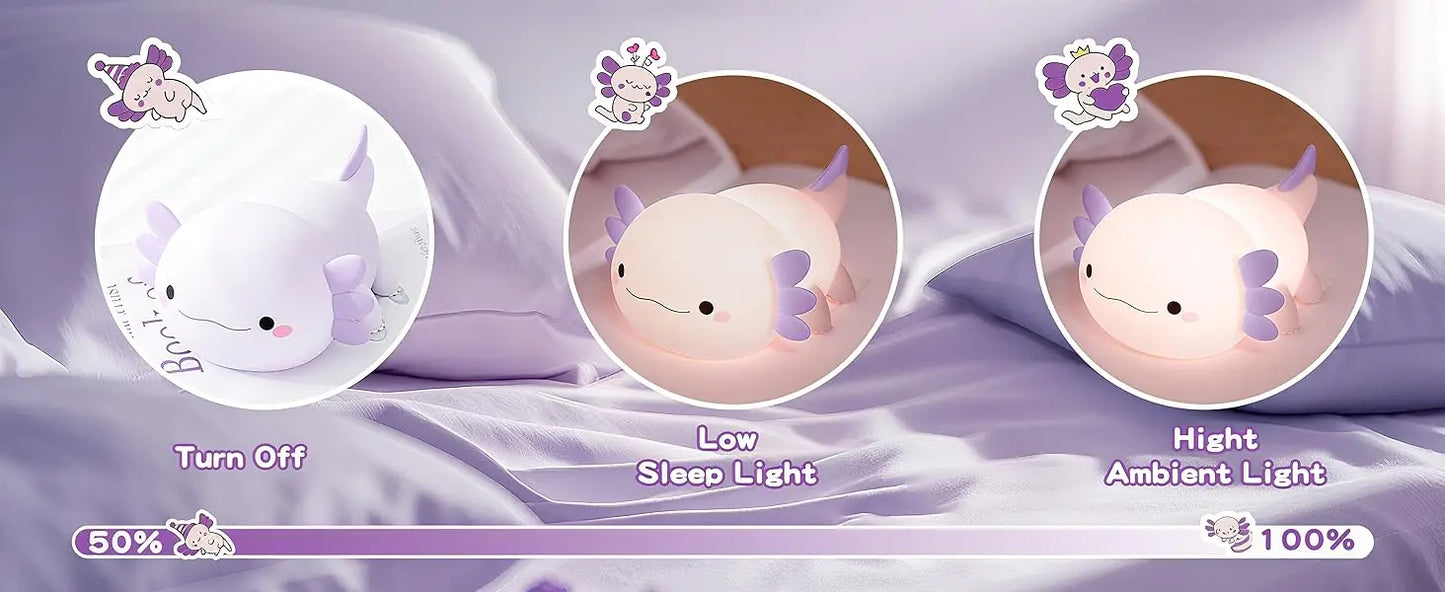Night Light for Kids,Cute Purple Axolotl Lamp ,LED Squishy Nursery Nightlight,  Soft Silicone Novelty Animal Bedside Lamp