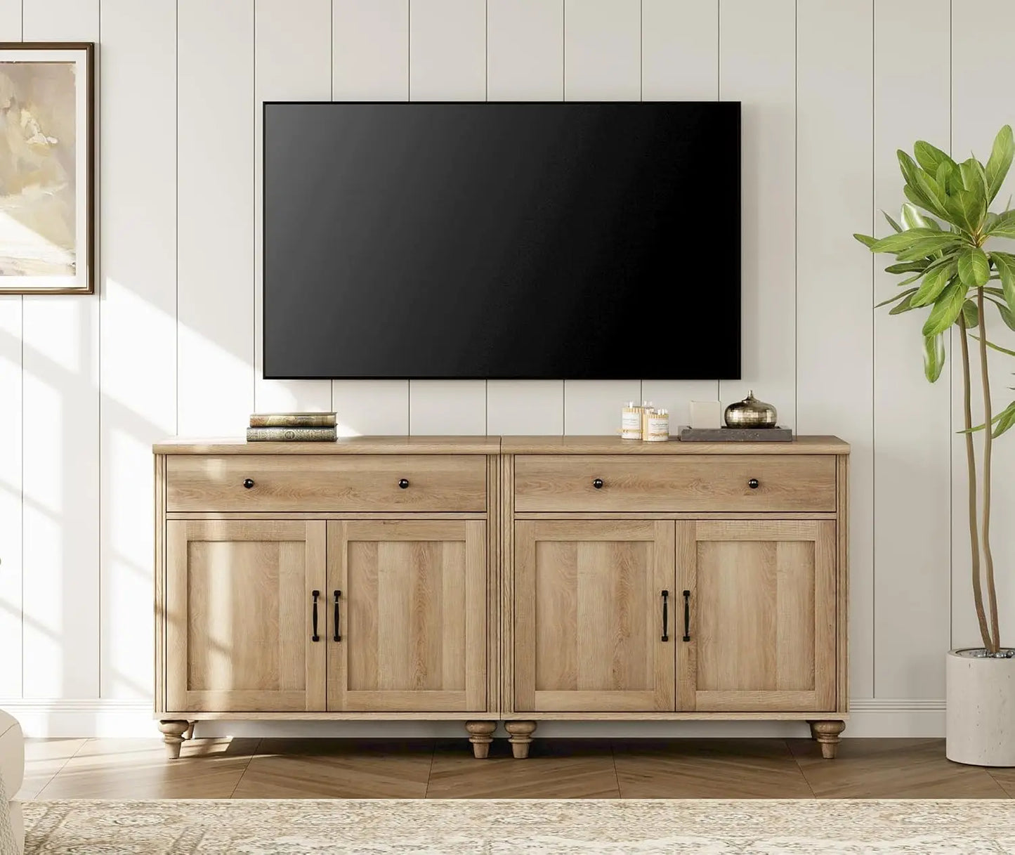 WAMAPT Large Buffet Cabinet with 4 Doors And 2 Drawers Wood Coffee Bar Table Kitchen Storage Cabinet Customized