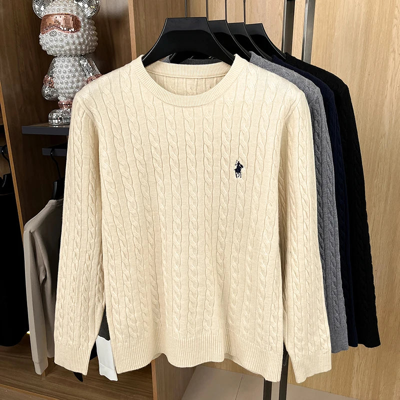 Pony Embroidery Mens Designer Knit Sweater Round Neck Pullover