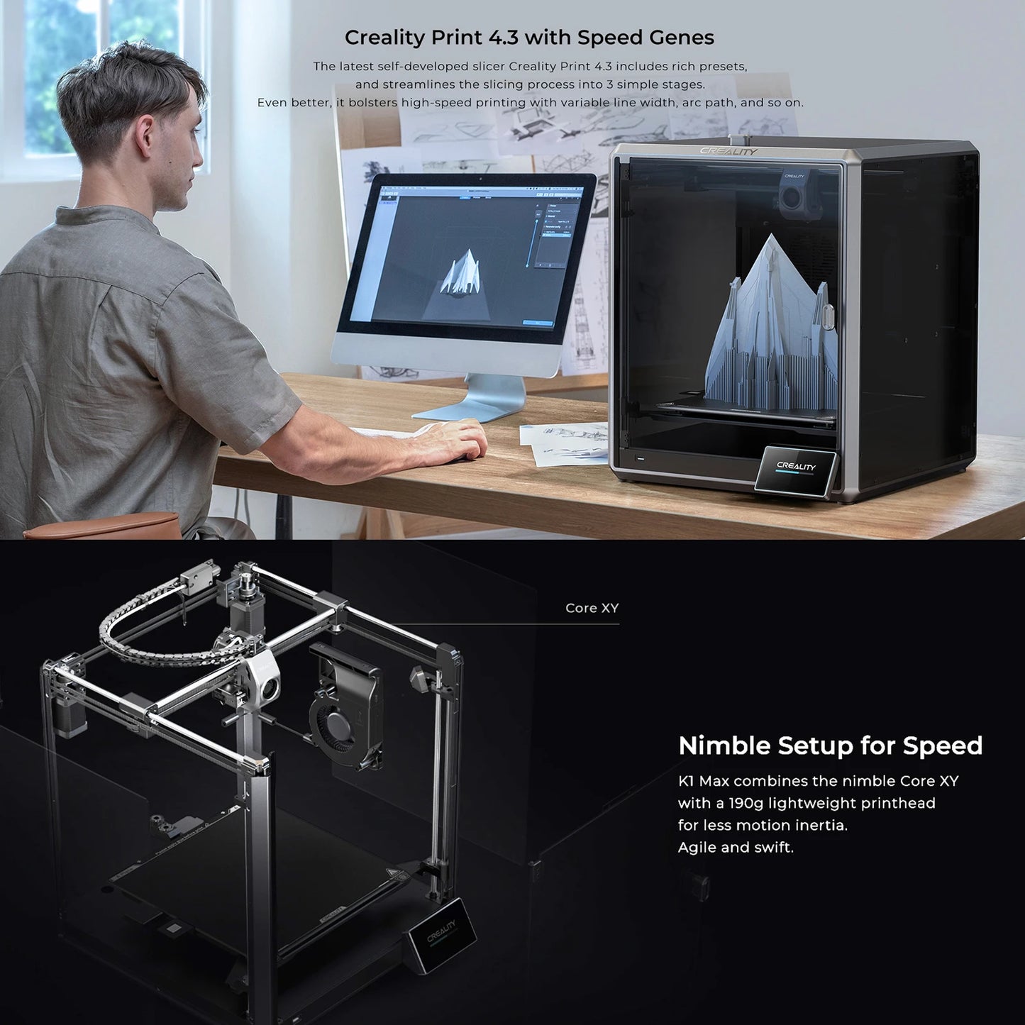 Creality K1 Max 3D Printer 600mm /s Printing Speed Dual-gear Direct Drive Extruder 300x300x300MM