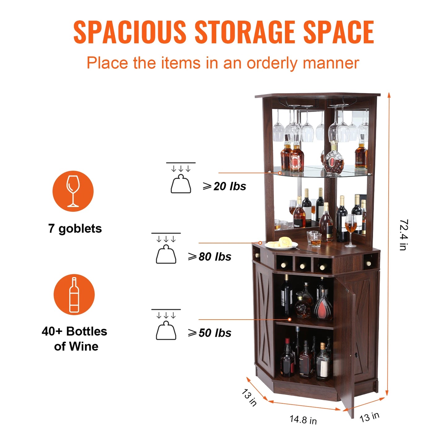 SucceBuy Corner Industrial Bar Cabinet Wine Table for Liquor & Glasses Sideboard Buffet Cabinet with Glass Holder Black Walnut