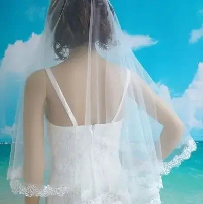 White Sequins Edge Tulle Bridal Wedding Veils One Tier Beaded 120cm Bride Accessory 2024