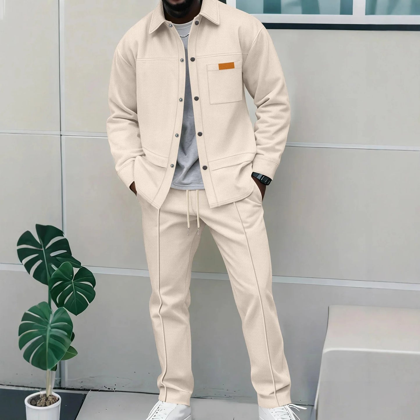 NONECN Flight Jacket Men's Casual Autumn Winter Two-Piece Set