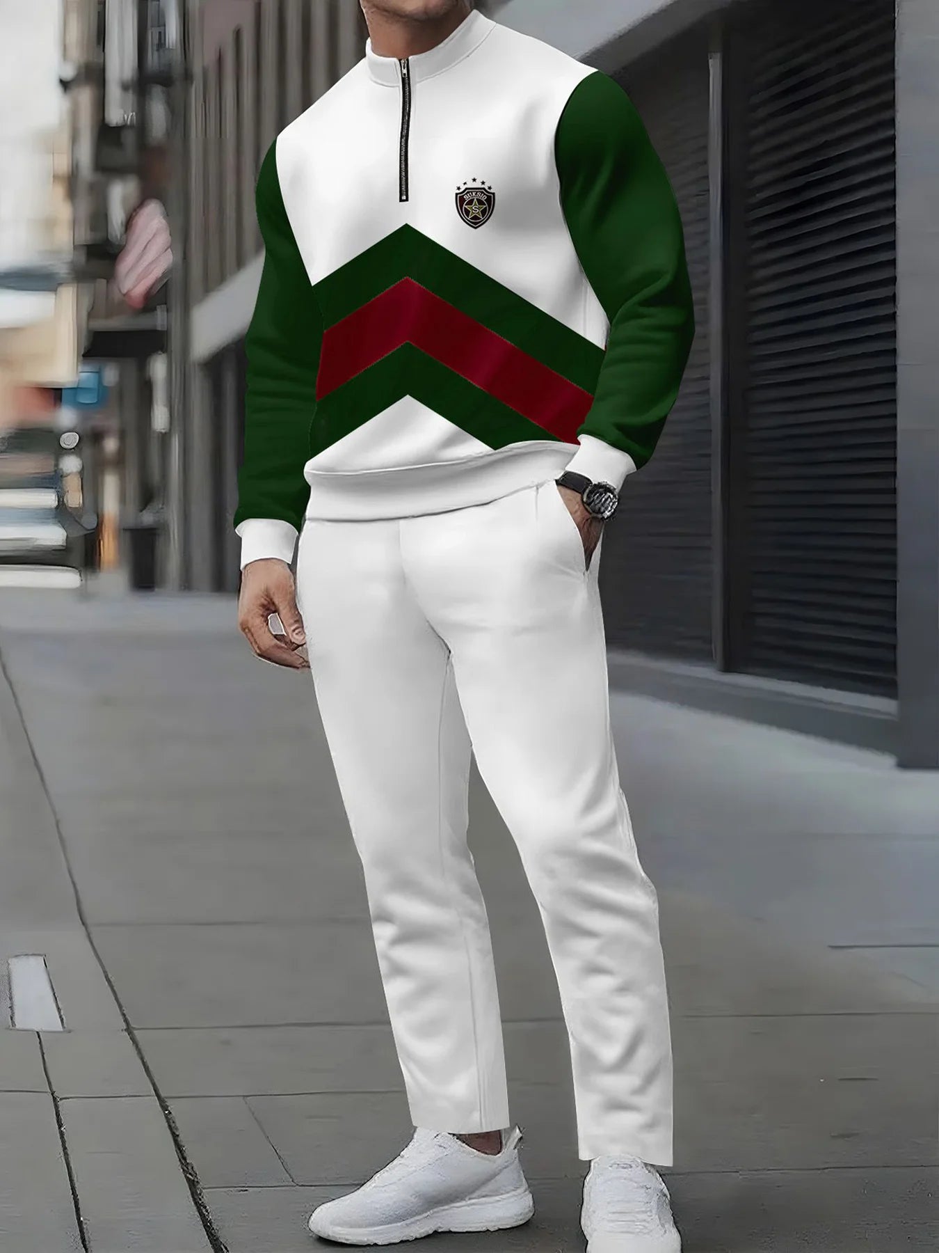 Men's Two Piece Sportswear Set Polyester Knit Long Sleeve Top and Pants