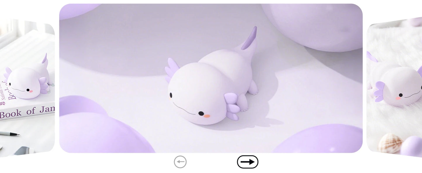 Night Light for Kids,Cute Purple Axolotl Lamp ,LED Squishy Nursery Nightlight,  Soft Silicone Novelty Animal Bedside Lamp