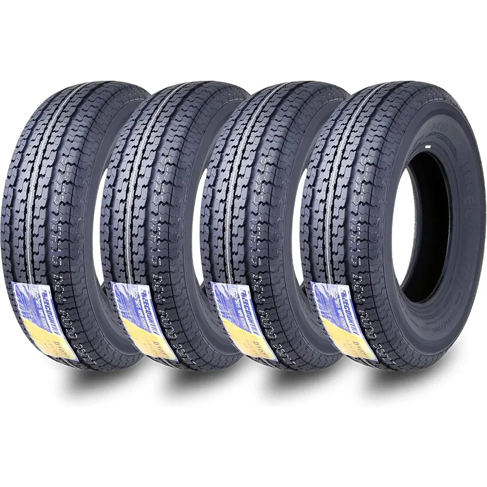 HOME.Grand Ride Set 4 Trailer Tires ST225/75R15 10 Ply Load Range E Steel Belted Radial w/Featured Scuff Guard 8mm Tread Depth