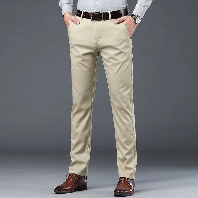 NONECN Summer Slim Fit Men's Cotton Suit Trousers