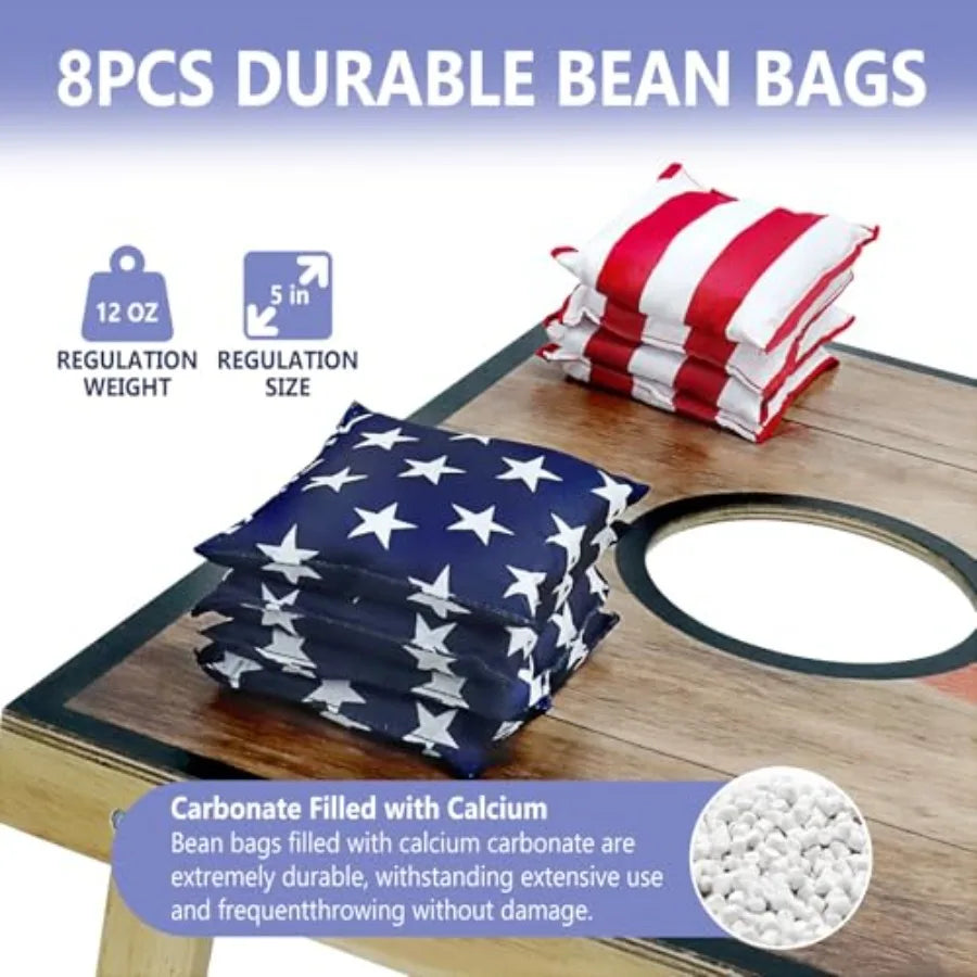 Cornhole Board Set Regulation Size 4 x 2FT/3 x 2Feet Solid Wood Corn Hole Game Set with 8 Bean Bags 2 Cornhole Boards and 1 Car