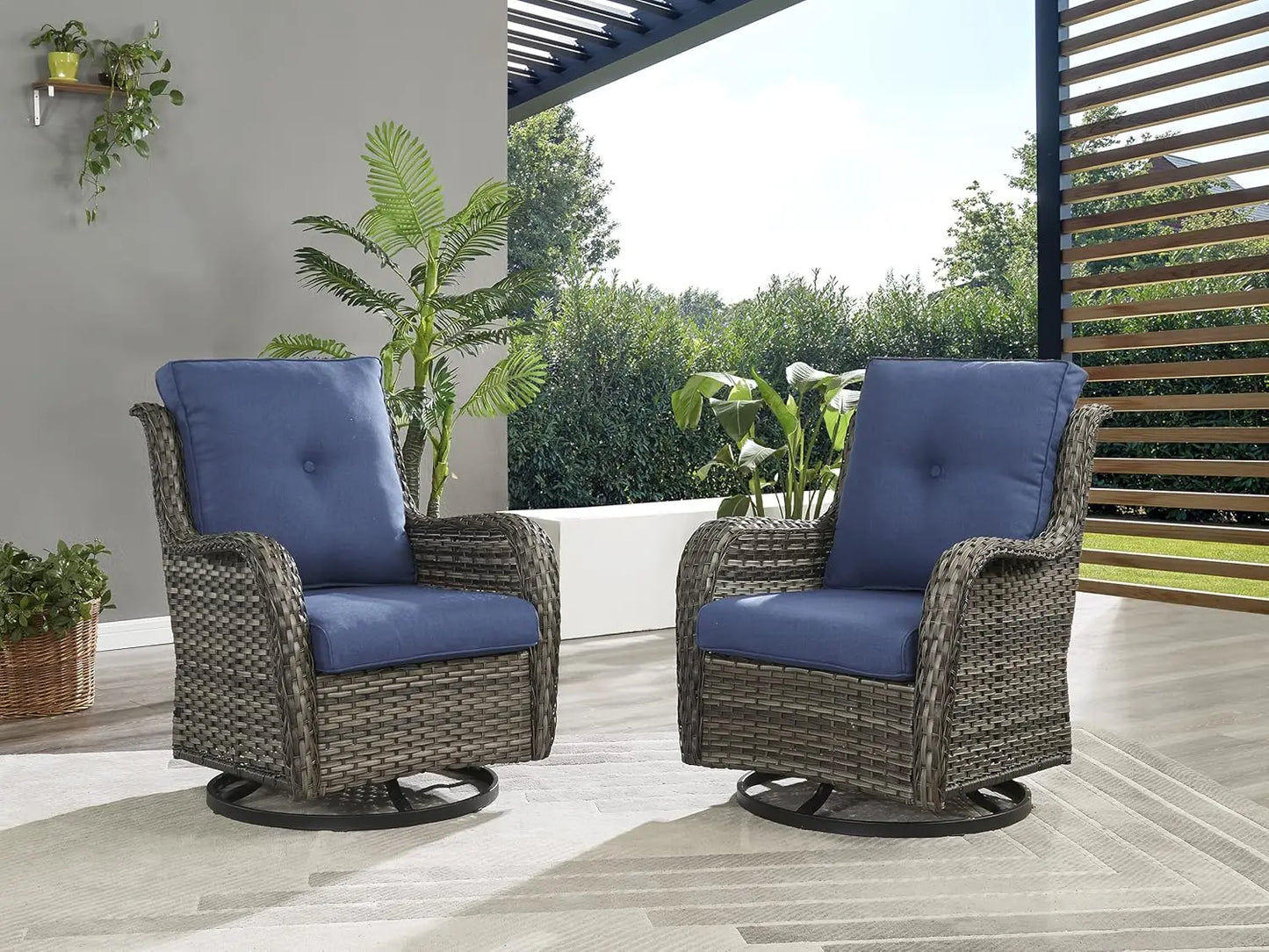 Wicker Rocking Chair Swivel Chairs - 2 Piece Rocker Patio Chairs Set Rattan Rocking Chair for Outdoor Porch Deck, Customized