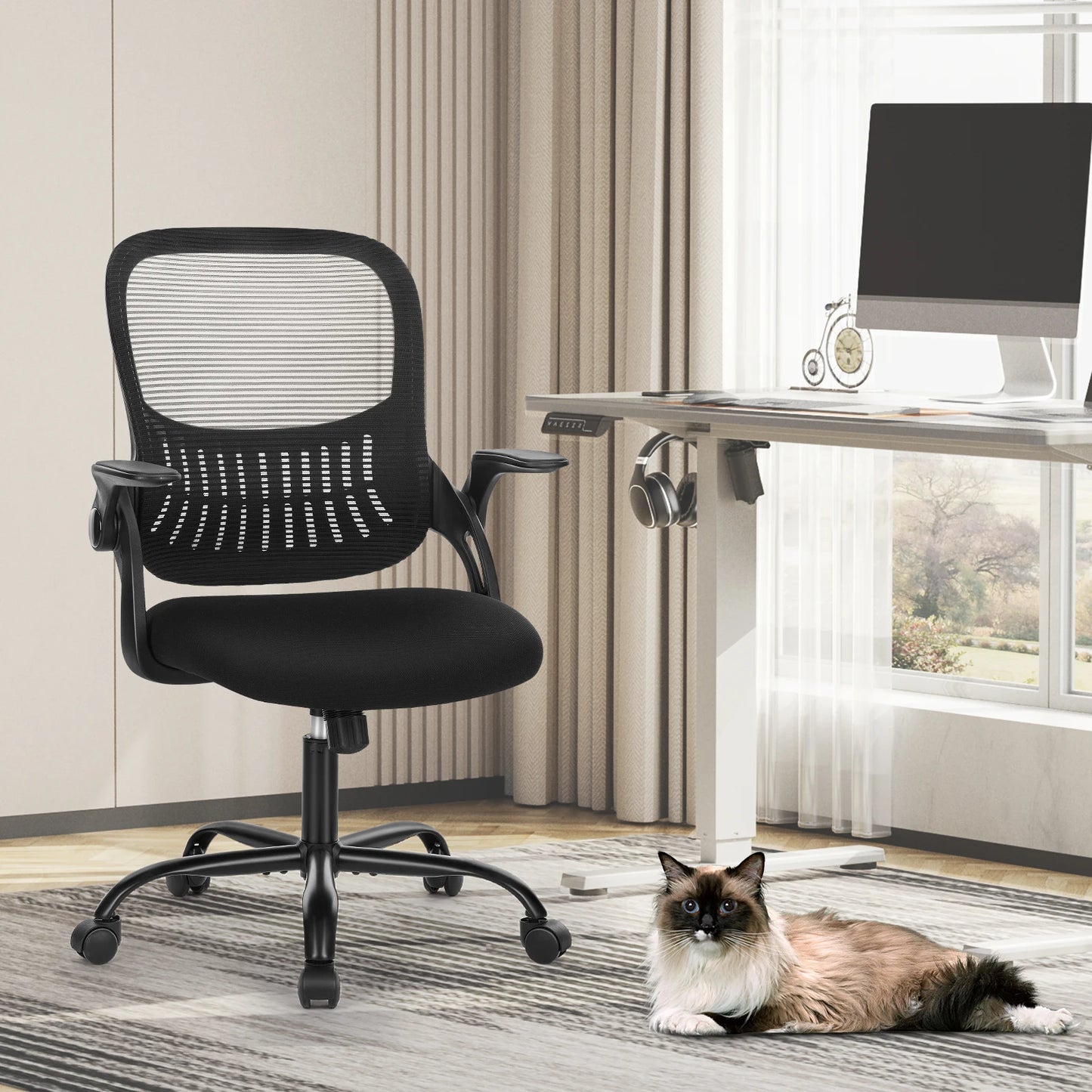 JHK Ergonomic Mid-Back Mesh Backrest Office Desk Chair Computer Lumbar Support Rolling Swivel Gaming Chairs With Wheels For Home