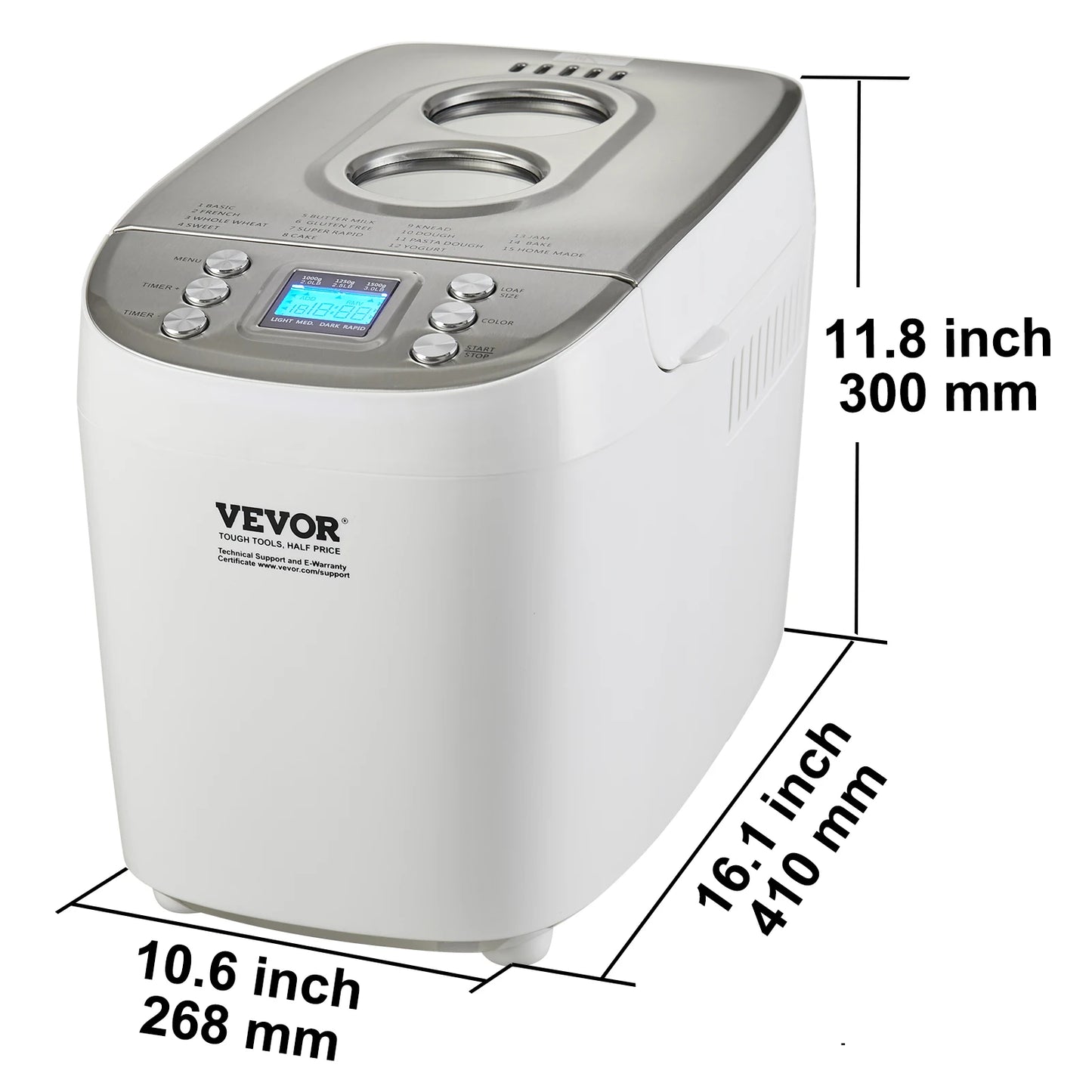 SucceBuy 2/3 LB Bread Maker 15-in-1 Dough Machine Nonstick Ceramic Pan Automatic Bread maker with Gluten Free Setting