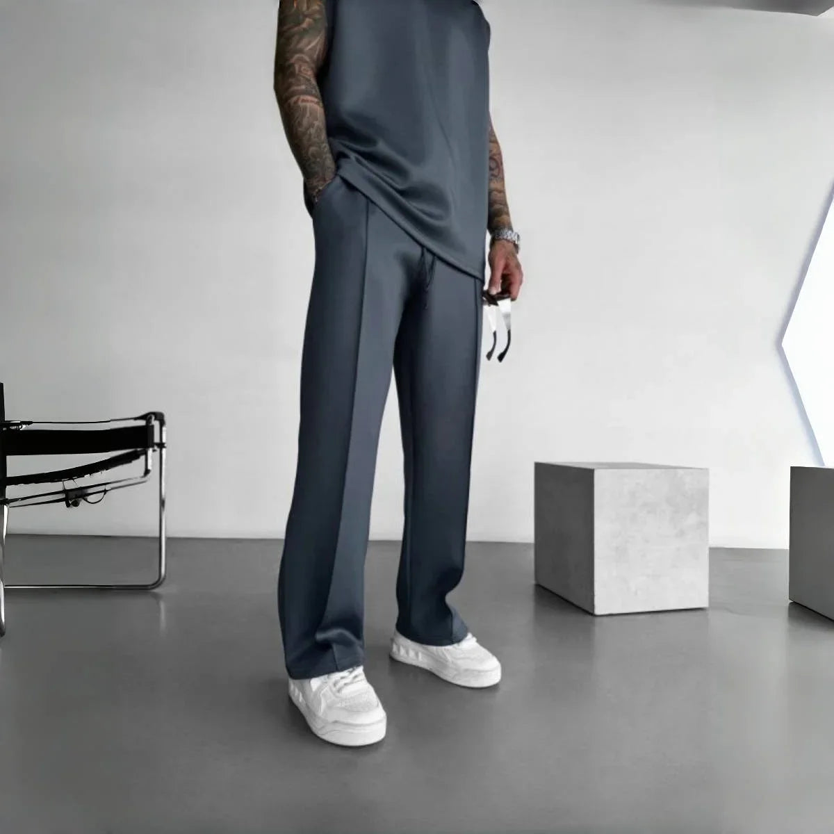 Men's Elastic Waist Drawstring Casual Pants With Pockets