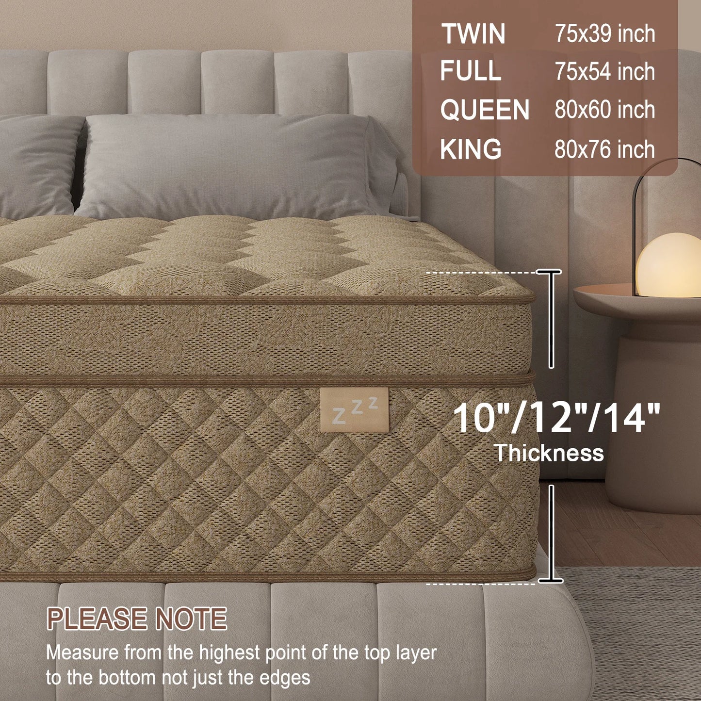 12"14" Gel Memory Foam Hybrid Pocket Spring Mattress Twin Full Queen King Bed Mattress In A Box, Medium Firm Motion Isolation
