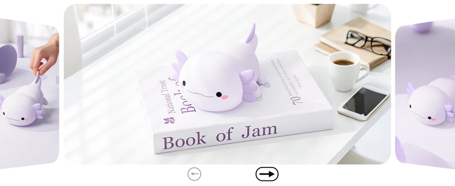 Night Light for Kids,Cute Purple Axolotl Lamp ,LED Squishy Nursery Nightlight,  Soft Silicone Novelty Animal Bedside Lamp