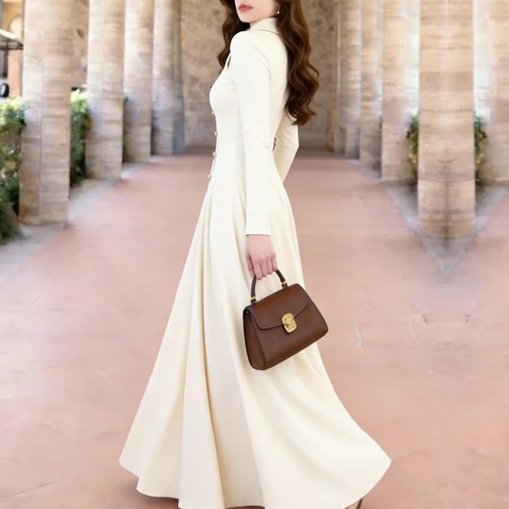 women's dress New French Floor Length Long Dress With Cinched Waist Slimming Female Fashion Long Sleeve Luxury Evening Dress