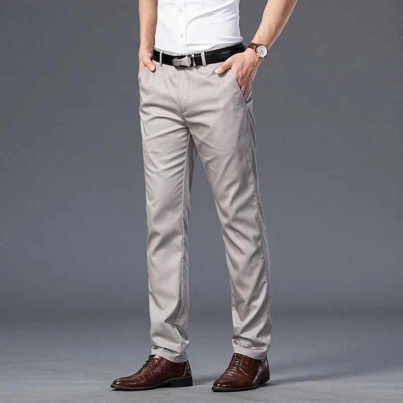 NONECN Summer Slim Fit Men's Cotton Suit Trousers