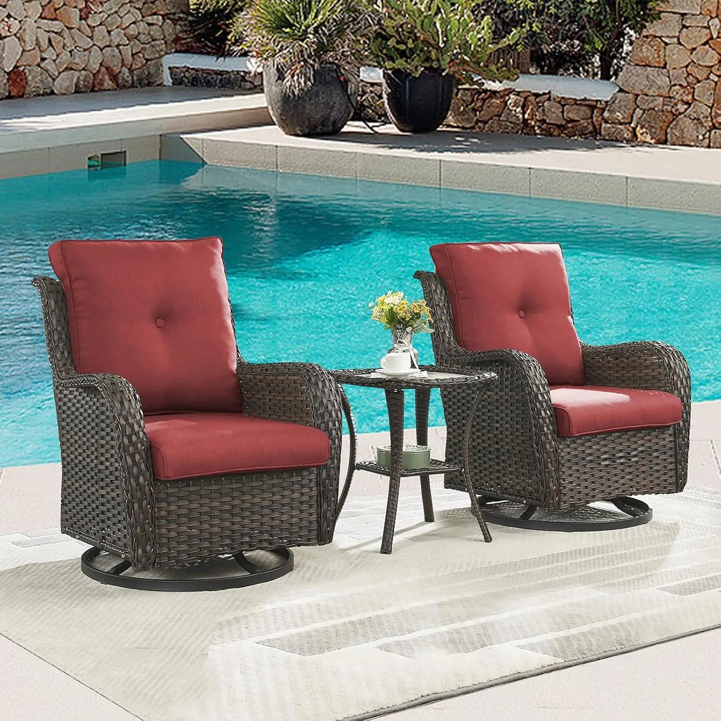 Wicker Rocking Chair Swivel Chairs - 2 Piece Rocker Patio Chairs Set Rattan Rocking Chair for Outdoor Porch Deck, Customized