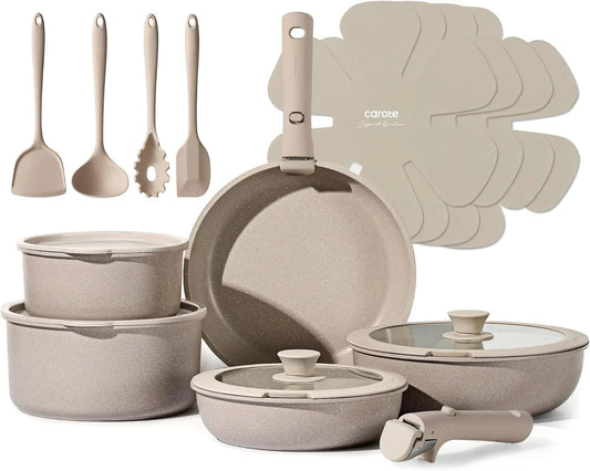 19pcs Pots and Pans Set Non Stick, Nonstick Cookware Set Detachable Handle, Induction Kitchen Cooking Sets with Removable Handle