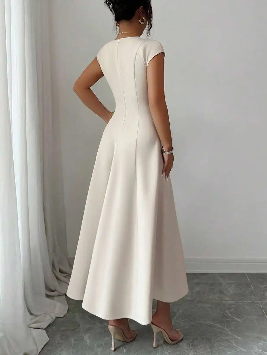 Elegant Square Neck A Line Midi Dress For Spring Summer