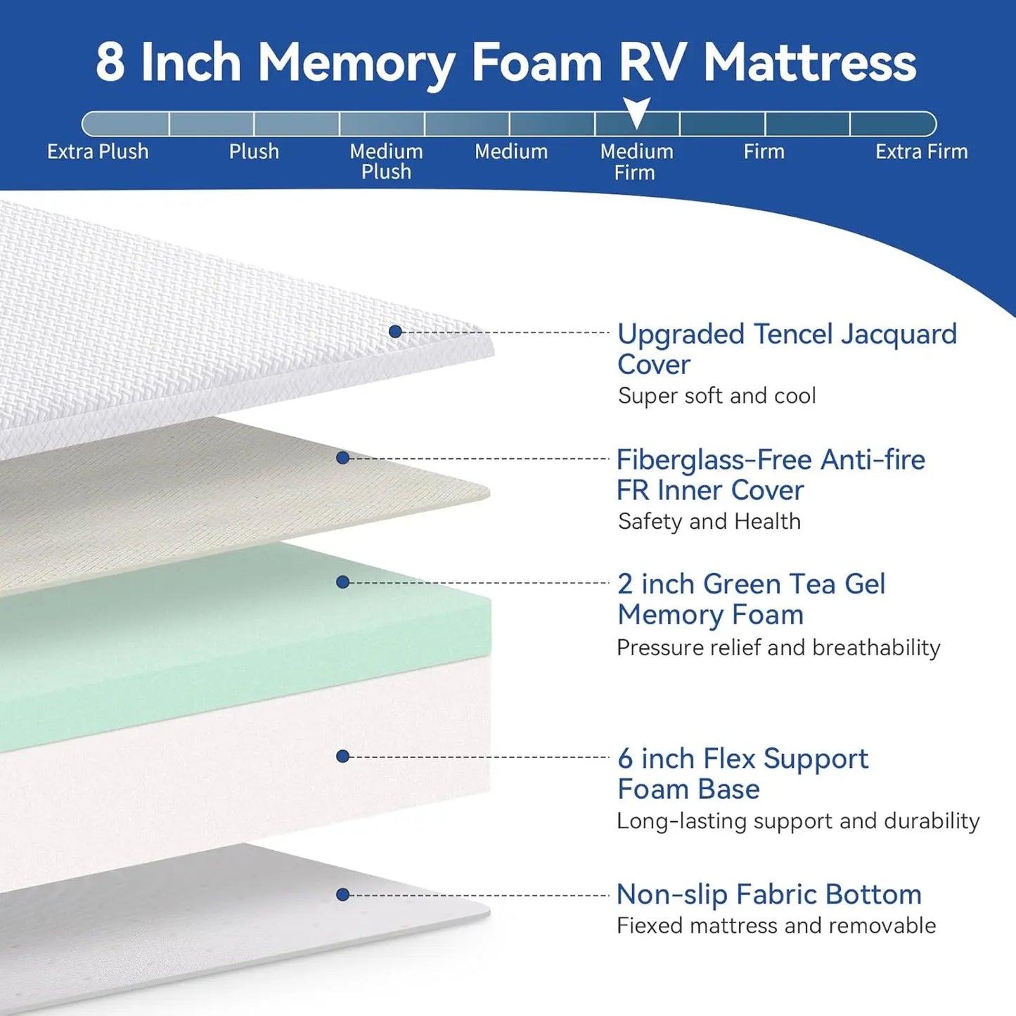 Hcore Extra Firm Memory Foam Mattress 8/10inch Queen Size Mattress with Tencel Cover Firm Mattress for Back Pain
