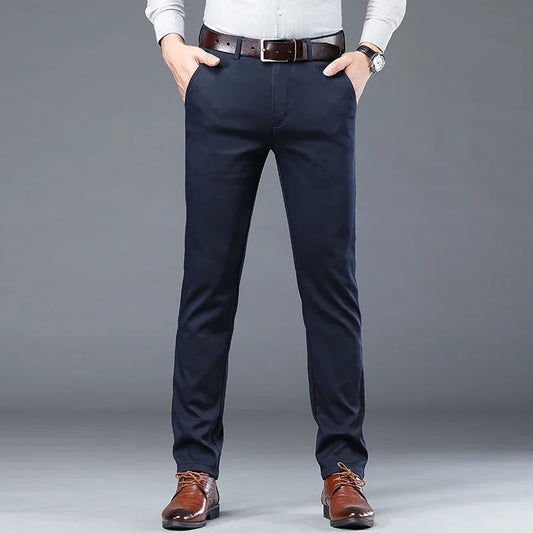 NONECN Summer Slim Fit Men's Cotton Suit Trousers
