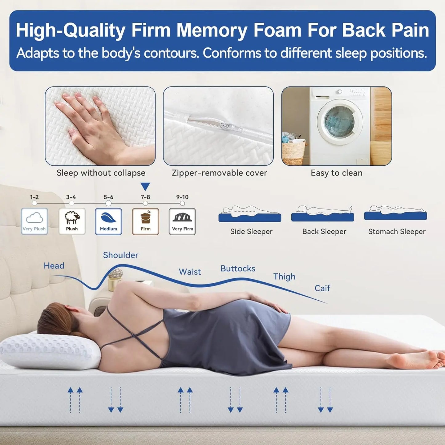 Hcore Extra Firm Memory Foam Mattress 8/10inch Queen Size Mattress with Tencel Cover Firm Mattress for Back Pain