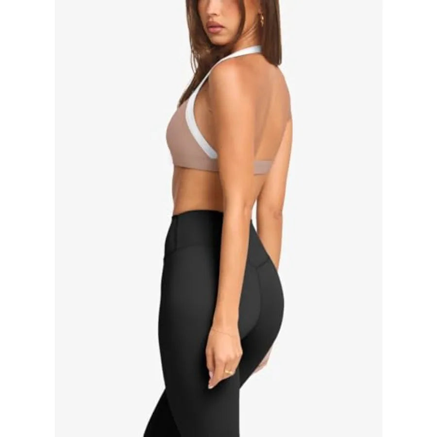 LASLULU Halter Sports Bras for Women Scoop Neck Workout Tops Padded Sleeveless Open Back Yoga Crop Gym Tank Tops