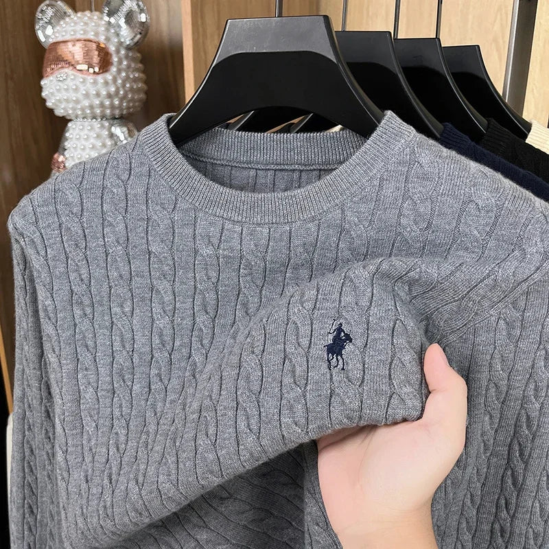 Pony Embroidery Mens Designer Knit Sweater Round Neck Pullover