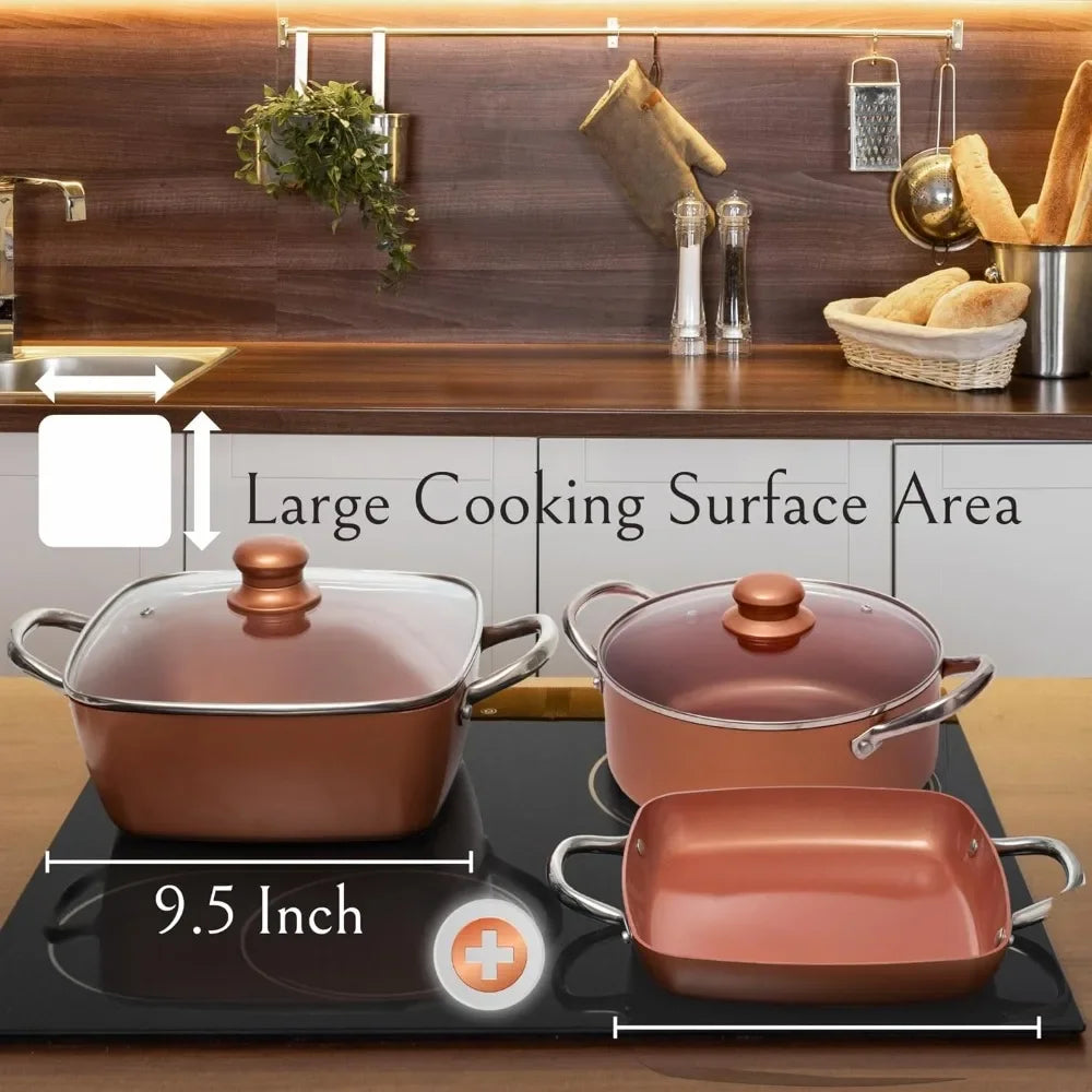 7 Pcs Copper Pots And Pans Set, Copper Chef Cookware Non Stick